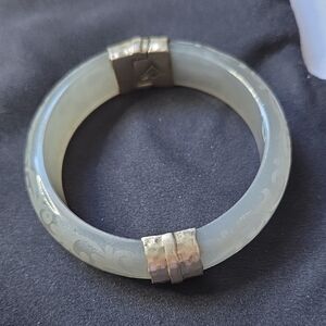 Retired Silpada Sterling Silver Gray Resin Engraved Scroll Bangle Bracelet